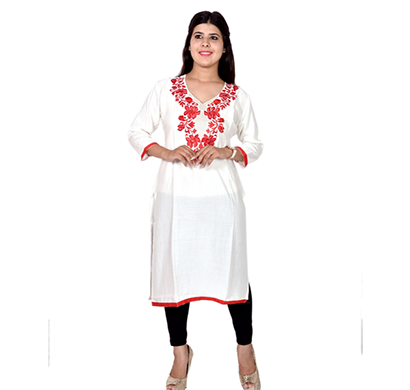 sml originals- sml_3050, beautiful stylish 3/4 sleeve cotton kurti with embroidery, (white)