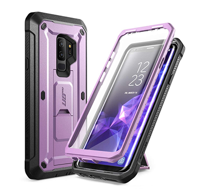 supcase (b07dwlbltk) kickstand rugged case for galaxy s9 plus, with built-in screen protector shockproof cover for samsung galaxy s9 plus 6.2 inch 2018 release (purple)