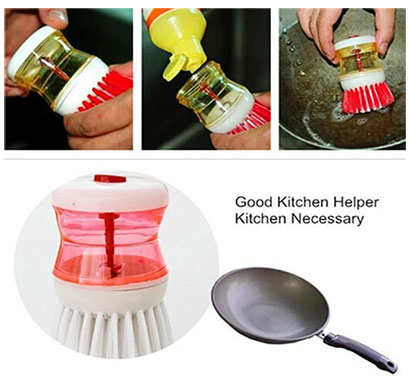 vaibhavi plastic dish brush with washing up liquid soap dispenser scouring cleaning pad brush clean dish wash