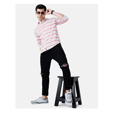 alpheus (alsh0822029) men regular fit striped spread collar casual shirt ( light pink)