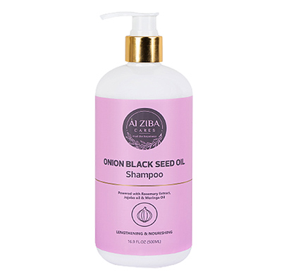 alziba cares onion and black seed oil shampoo with rosemary extract, jojoba oil and moringa oil- lengthening and nourishing- 500 ml