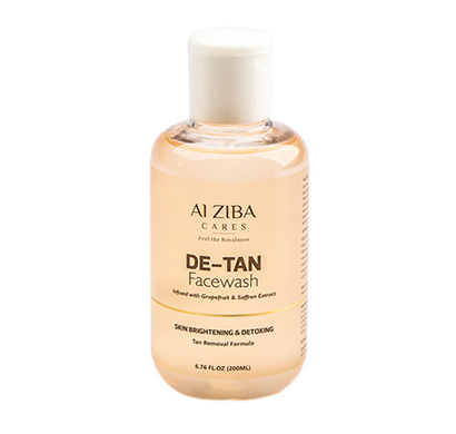 alziba cares de-tan face wash infused with grapefruit and saffron extract, skin brightening, detoxing and tan removal formula 200 ml