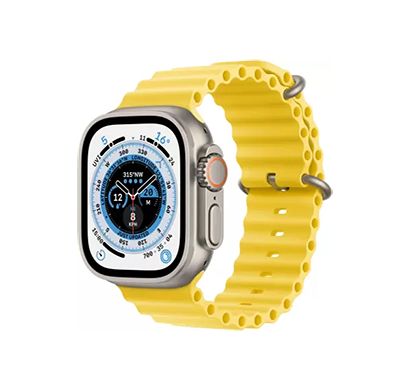 apple watch ultra gps + cellular, 49mm titanium case with yellow ocean band (mnhg3hn/a)