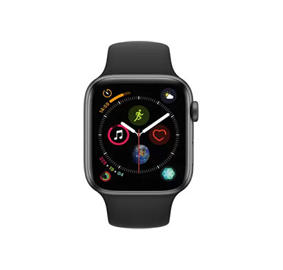 apple watch series 4 gps + cellular 44 mm space grey aluminium case with black sport band