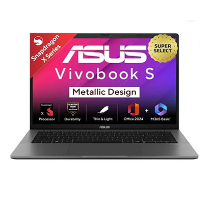 asus (s3407qa-kp027ws) vivobook s14 (2025) with office 2024 + m365 basic*, metallic design, copilot+ pc qualcomm snapdragon x thin and light laptop (16gb ram /512 gb ssd/14 inch/ windows 11 home with ms office),matte gray
