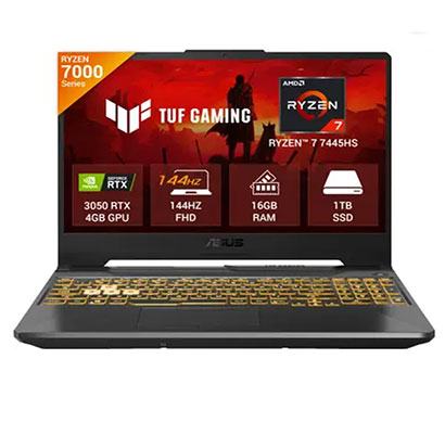 asus tuf a15 (2025) gaming (fa506ncg-hn249w) laptop ( amd ryzen 7 hexa core 7445hs/ 16gb ram/ 1tb ssd/ 15.6 inch screen/ windows 11 home/ nvidia geforce rtx 3050/144 hz), graphite black