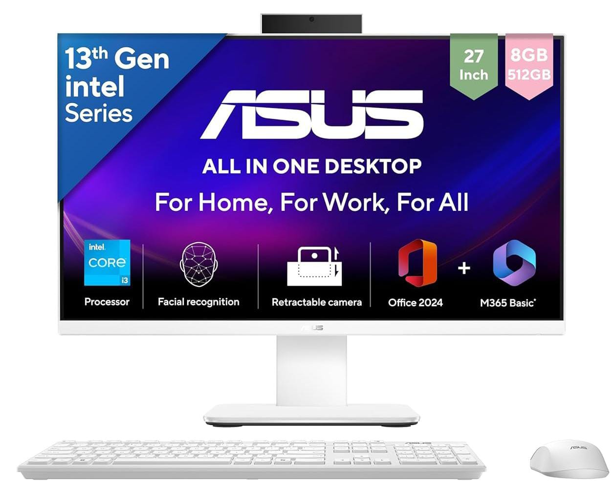 asus v470 (v470vab-kwpe003ws) all in one pc (intel core i3-1315u/8gb ram/512gb ssd/ fhd 27(68.5cm)/win 11 home / office + m365/ mcafee av 30d / hdmi in & hdmi out / wi-fi 6e / wl kb + mouse / white / 1 year warranty