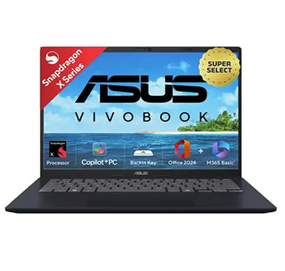 asus (x1407qa-ly038ws) vivobook 14 (2025) with office 2024 + m365 basic, qualcomm snapdragon x thin and light laptop (16 gb ram /512 gb ssd/ 14 inch/ windows 11 home with ms office), quiet blue