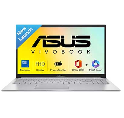 asus (x1504vap-in005ws) vivobook 15 thin & light laptop ( intel core 3 100u/ 14th gen/ 8gb ram/ 512gb ssd/ 15.6 inch fullhd screen/ windows 11 home/ ms office 2024 + mso 365/ backlit kb), cool silver