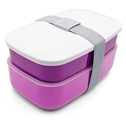 boomjoy plastic insulated lunch box with 2 compartments, 10-inches (pink)
