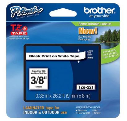 brother 9mm black on white tape tze-221