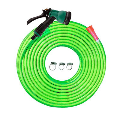 cinagro 10 meters foam garden hose pipe with 8-modes spray nozzle/3 clamp rings and 1/2 inch snap-in quick connector for watering home garden/ car washing, floor cleaning & pet bathing (green)