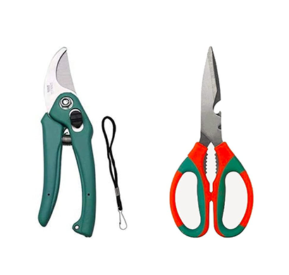 cinagro set of 2, stainless steel gardening tools pack of pruning shears/hand pruner/cutter and gardening scissors / sharp blades for easy cutting / comfortable and durable