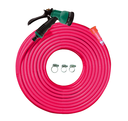 cinagro 20 meters foam garden hose pipe with 8-modes spray nozzle 3 clamp rings and 1/2 inch snap in quick connector for watering home garden car washing, floor cleaning & pet bathing (pink)