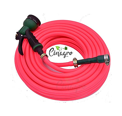 cinagro high quality long lasting flexible garden foam hose pipe (length- 30 meters - size- 1/2 inch) with 8 mode spray nozzle gun, for gardening, car wash, floor clean, pet bath (assorted colour)