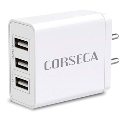 corseca (mwc3430) 3 usb port fast charging with auto detect technology usb wall charger adapter for all android & ios devices ( white)