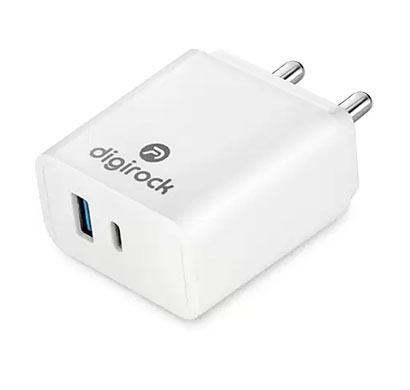 digirock 3 a mobile pc-20w fast charging dual port including type c port 20w charger (white)