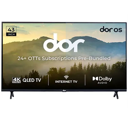 dor (c01) 43 inch qled ultra hd (4k) smart dor os tv with 24+ ott apps including prime video / jiohotstar / zee5 & more, 300+ tv channels, dolby audio