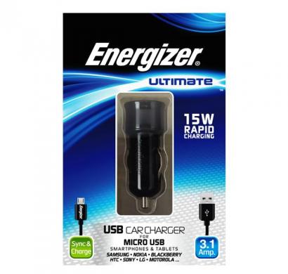 energizer ultimate car charger 2 usb 3 ampera for micro-usb devices black