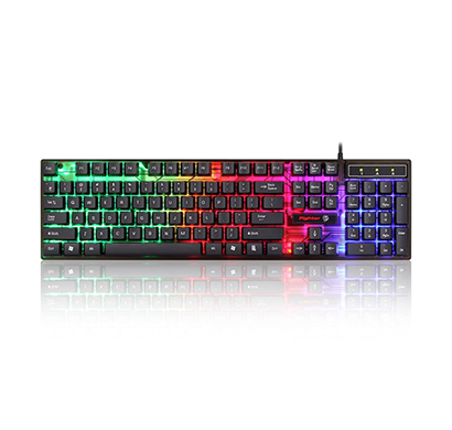 enter fighter usb gaming keyboard with rainbow led lights, windows lock key with 12 multimedia keys, splash resistant, led control key