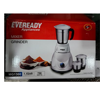EVEREADY Stainless Steel 3 Jar Mixer Grinder, For Dry Grinding, 750 W (MG1300)