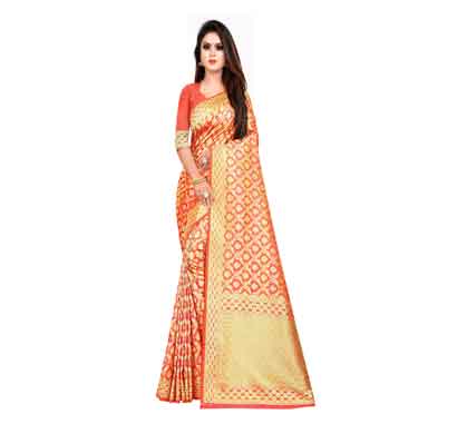 flareon women's banarasi silk saree with blouse piece (101a)