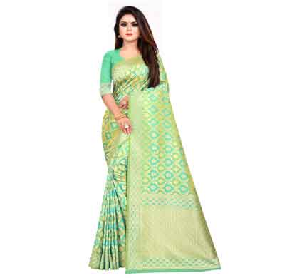 flareon women's banarasi silk saree with blouse piece (101c) rama