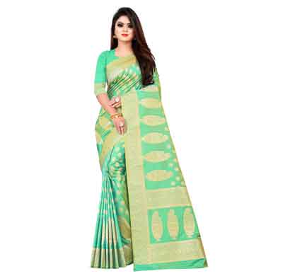 flareon women's banarasi silk saree with blouse piece (102c) rama