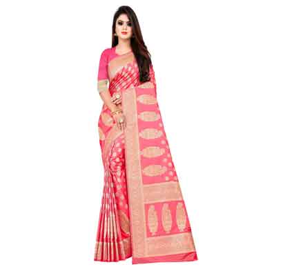 flareon women's banarasi silk saree with blouse piece (102d) rani