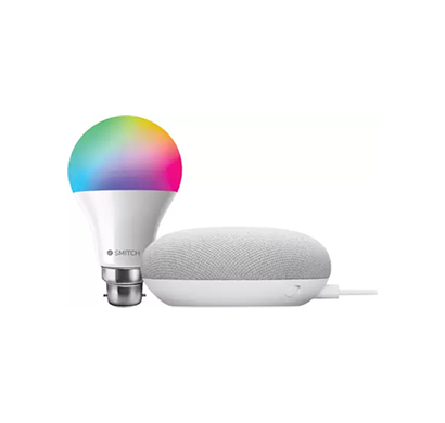 google nest mini with smitch wifi rgb smart bulb 7w with google assistant smart speaker