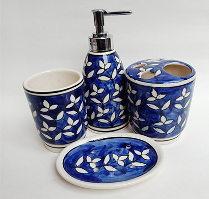 hast crafts floral ceramic handpainted bathroom set (4pc ) ,dark blue