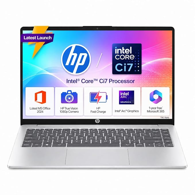 hp 14-ep0159tu laptop (intel core i7-13th gen 1355u/16gb ram/512gb ssd/windows 11 home/with ms office/14 inch/with backlit keyboard & mso'2024/ 1.41 kg),natural silver