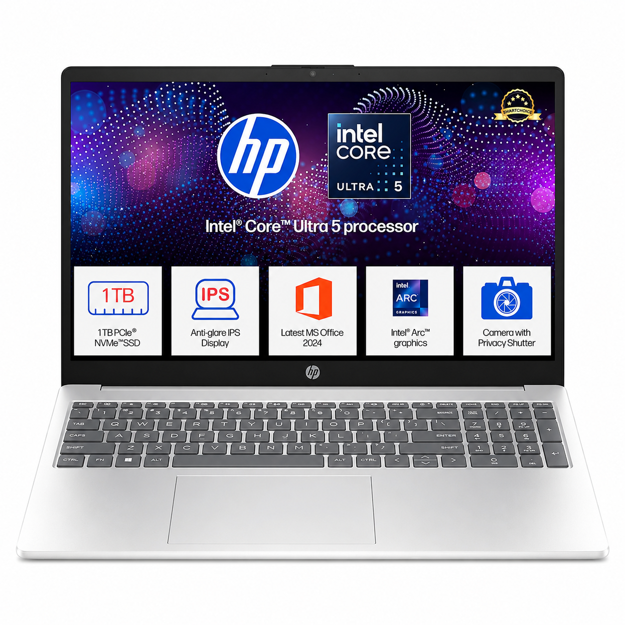 hp 15-fd1354tu ai powered laptop (intel core ultra 5 125h /16gb ddr5 ram/1tb ssd/15.6 fhd/39.6cm/windows 11/ m365 basic office24 /silver /1.65kg ) 1 year warranty