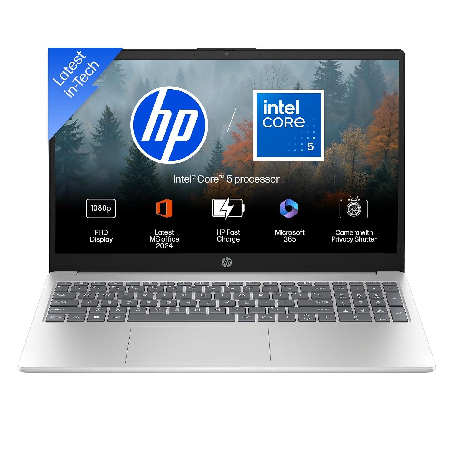 HP 15-FD0664TU (C27F7PA) Laptop (Intel Core 5-120U/16GB DDR4 RAM/512GB SSD/Intel Iris Xe Graphics/15.6 inch (39.62 cm) FHD Anti-Glare 250nits/ Backlit Keyboard/ Windows 11 Home/ MS Office 2024/1.59kg/Natural Silver) 1 Year Warranty
