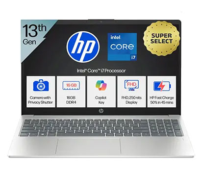 hp 15 (fr0046tu) thin and light laptop ( intel core i7 13th gen 13620h/ 16gb ram/ 512 gb ssd/ windows 11 home with ms office/ 15.6 inch), natural silver