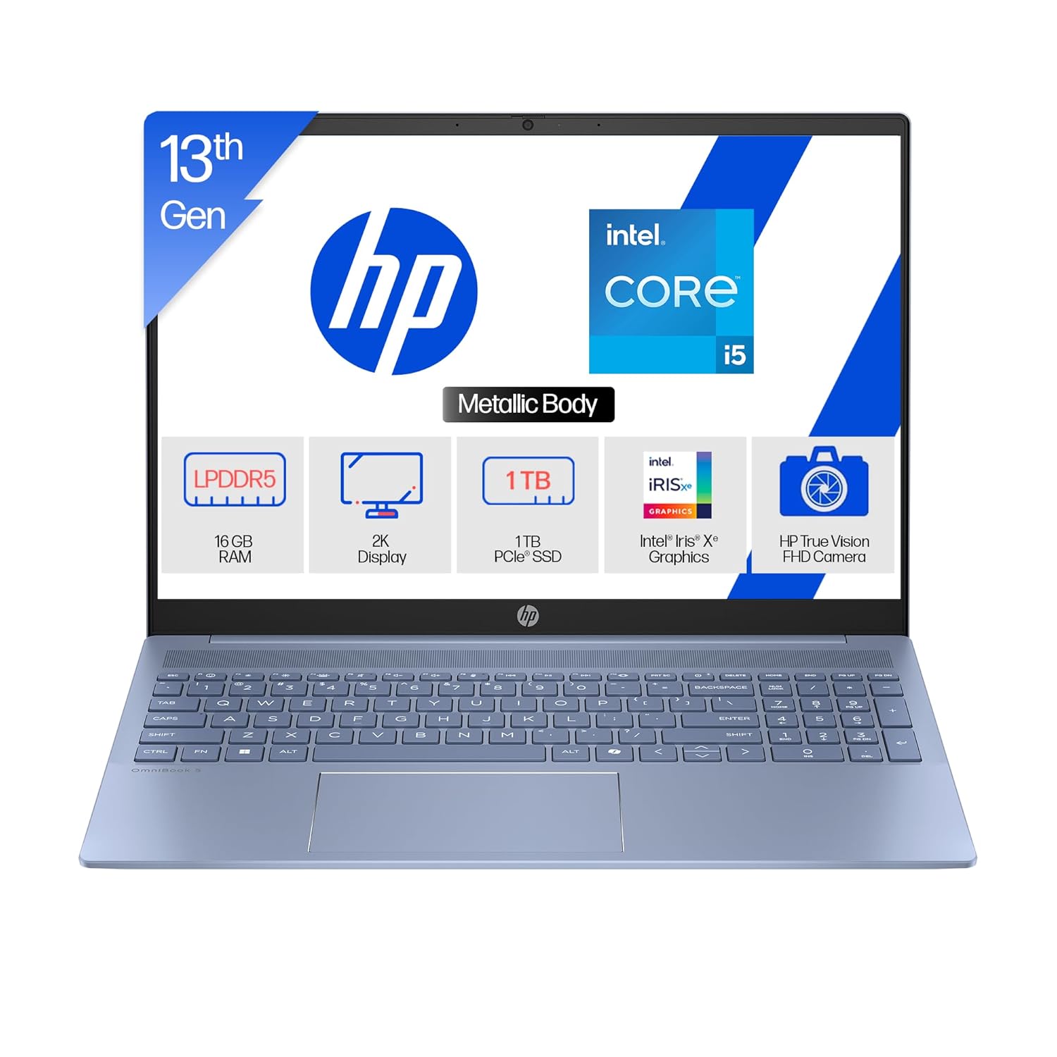 hp omnibook 5 (bh4k6pa) 16-ba1124tu laptop (intel core i5-1334u/ 16gb ram/ 1tb ssd/ 16 inch display/ windows 11 home/ office24/ backlite keyboard/ silver) 1 year warranty