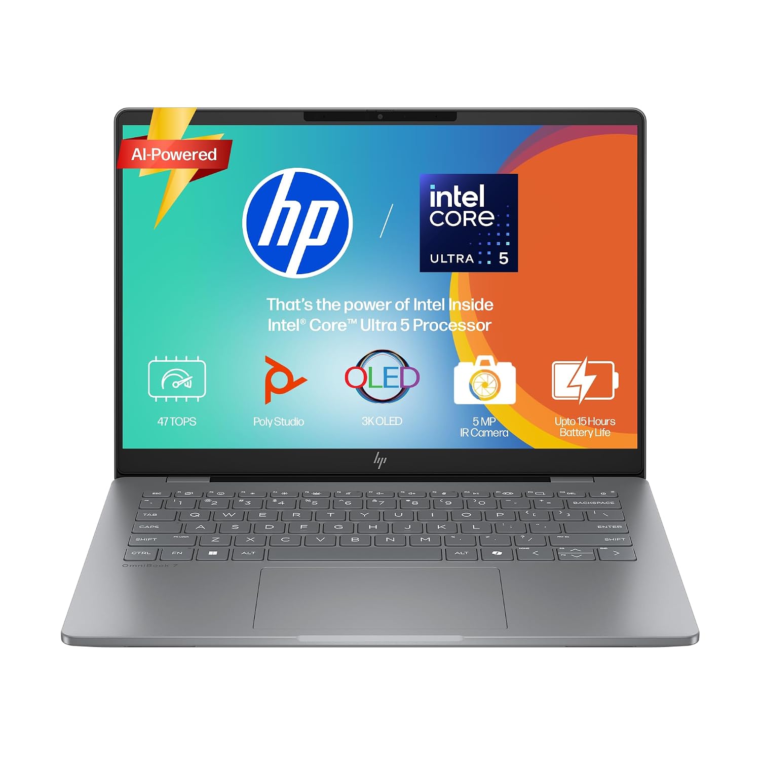 hp omnibook 7 ai laptop 14-fr0789tu thin and light ai laptop (intel core ultra 5 225h/16gb ram/ 1tb ssd/ windows 11 home/ 14 inch 3k oled display/ ms office 2024/ meteor silver aluminum/ 1.41 kg) 1-year warranty