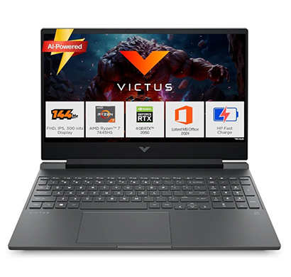 hp victus 15-fb3123ax gaming laptop (amd ryzen 7 hexa core 7445h/ 16 gb ram/ 512gb ssd/ windows 11 home + ms office/ 4gb graphics/ nvidia geforce rtx geforce rtx/ 15.6 inch), mica silver