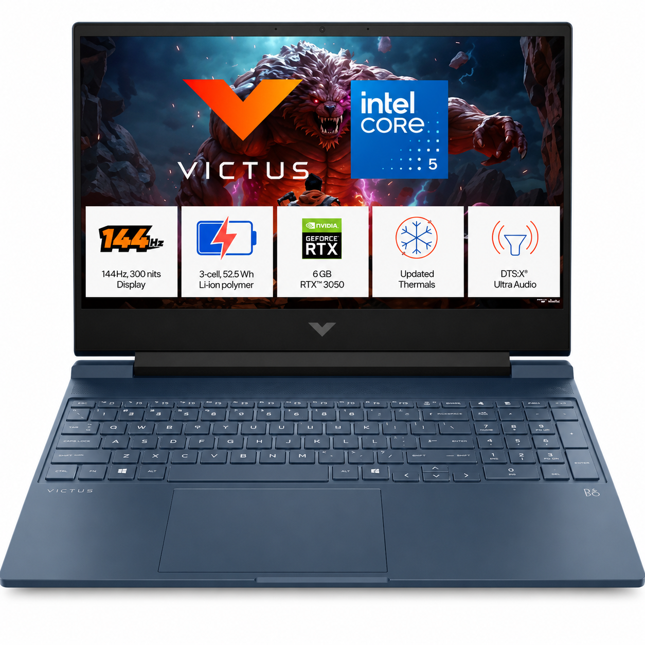 hp victus 15-fa2556tx (d46u4pa) gaming laptop (intel core 5 210h/ 24gb ram/ 512gb ssd/ win11+mso/ 15.6/6gb rtx3050/performance blue) 1 year warranty