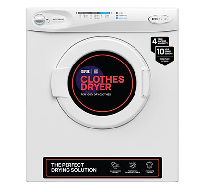 ifb 5.5 kg fully-automatic front load dryer (turbo dry, all weather drying, white)