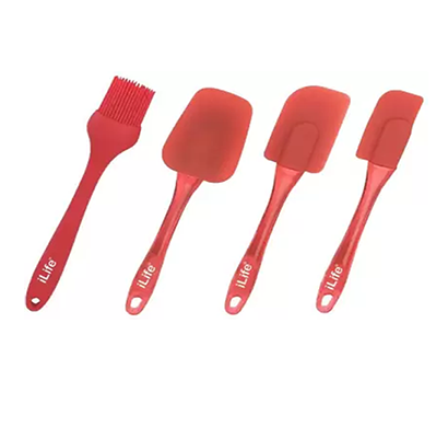 ilife silicone spatula heat resistant,bpa free spatula,non-stick with baking brush set of 4 piece (red)