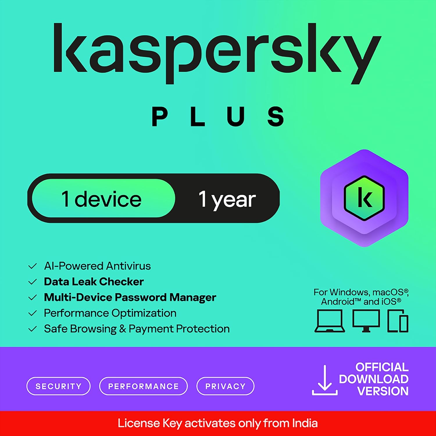 kaspersky plus kplus3/1 (kl1064cuafs) 1 device 1 year 3 flappers