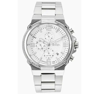 lee cooper (lc06582330) multi-function silver dial metallic watch for men