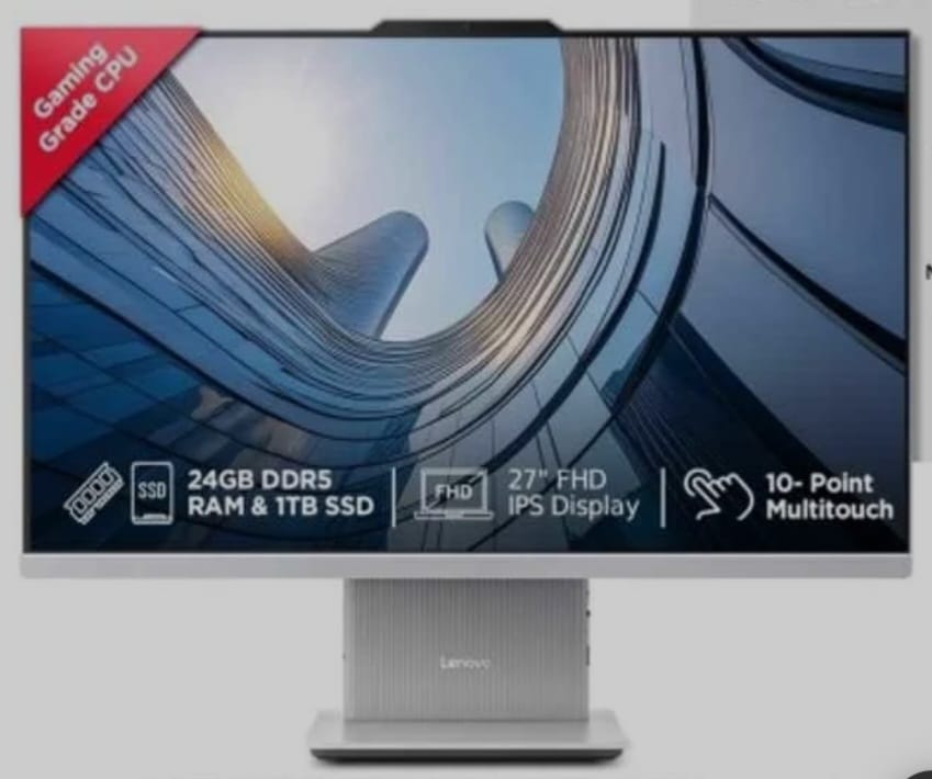 lenovo ideacentre (f0hm00w2in) all-in-one desktop (intel core i7-13620h /27 inch fhd touchscreen/24gb ram/1tb ssd/win11/microsoft 365 + office 2024/wireless charging/wireless eos keyboard & mouse),grey