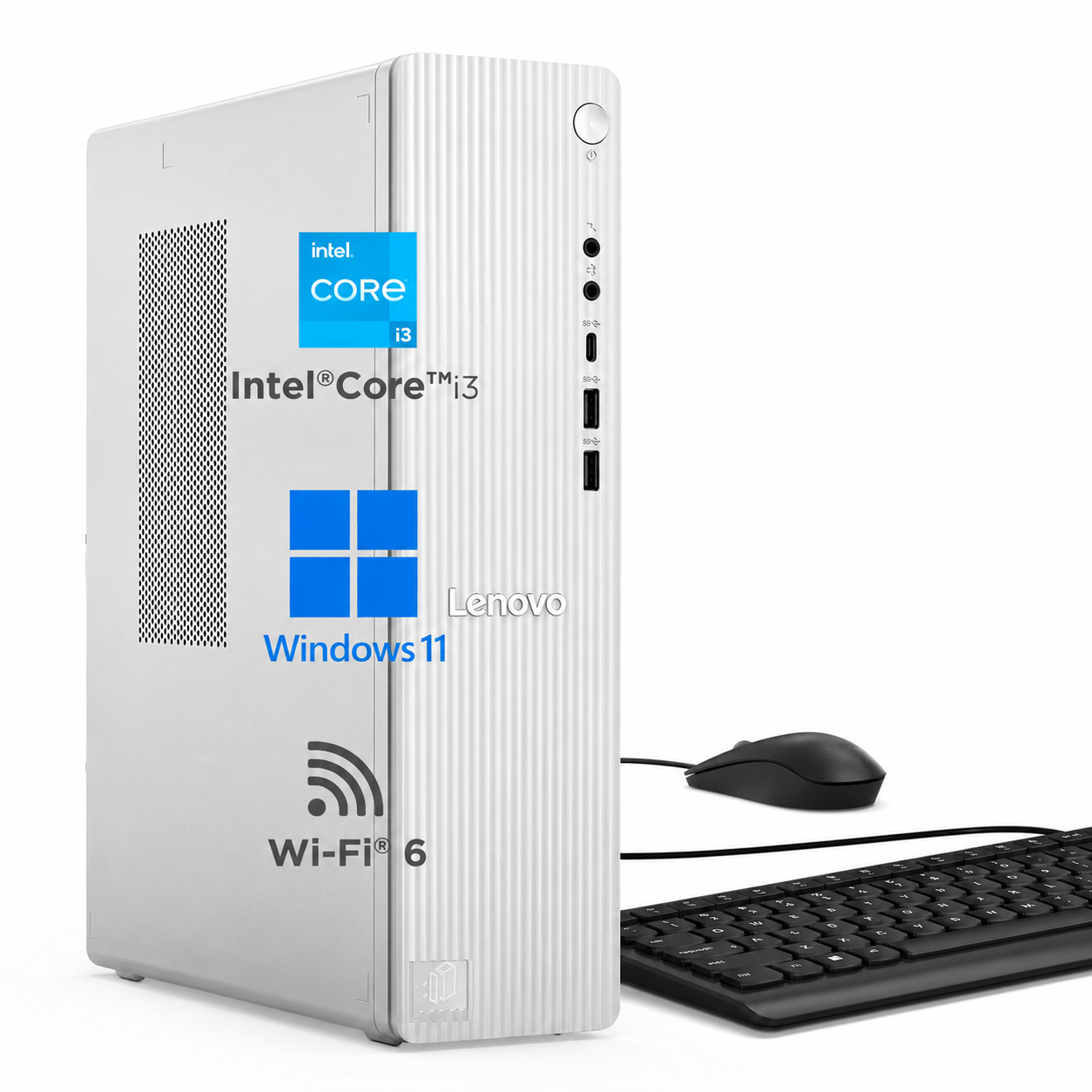 lenovo ideacentre tower (90xw007bin) desktop intel core i3-1315u (8gb ram/512gb ssd/win 11/microsoft 365 basic + office home 2024/wifi 6/bluetooth 5.2/usb keyboard & mouse/grey),1 year warranty
