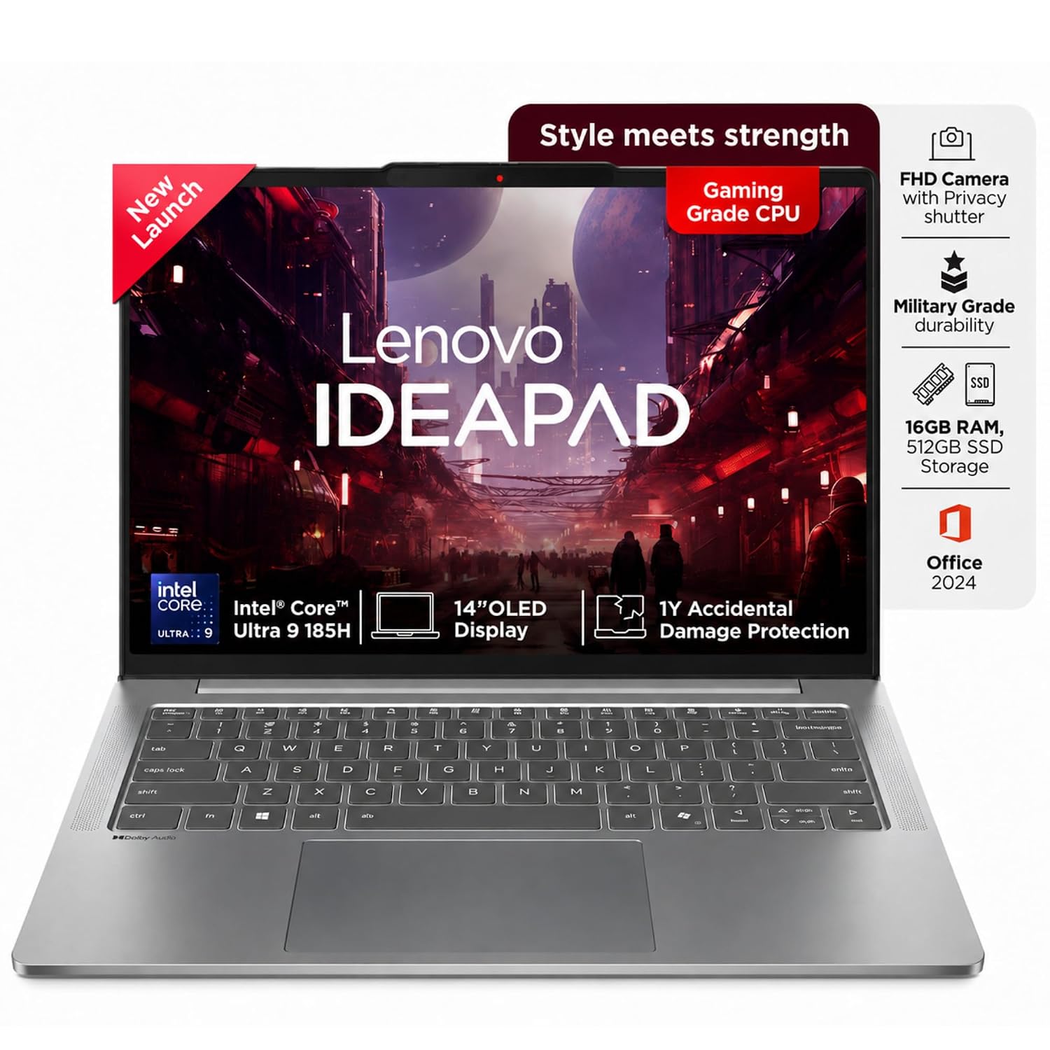 lenovo ideapad slim 5 (83v6005lin) thin & light laptop (intel core ultra 9 185h/16gb ram/512gb ssd/wuxga oled/14 inch (35.56cm)/windows 11/microsoft 365 basic + office home 2024/grey/1.39kg) 1 year warranty