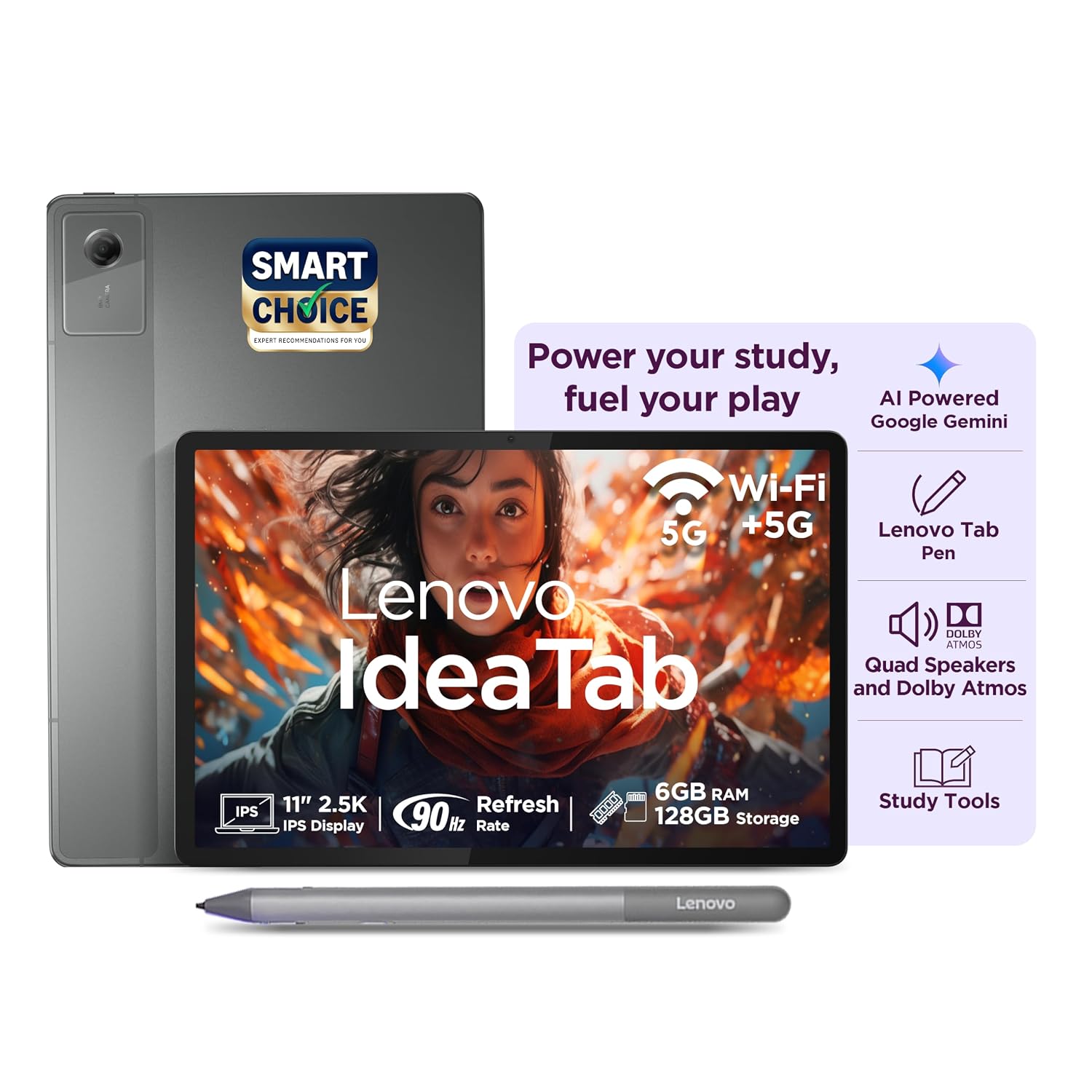 lenovo idea tab tb336zu (zafm0706in) (8gb ram/256gb rom/smartchoice with pen/5g + wi-fi/11 inch/2.5k display/grey) 1 year warranty