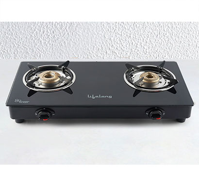 lifelong ( llgs84) 2 burner glass top gas stove, forged brass burners