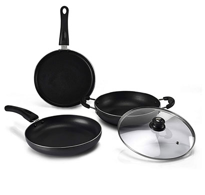 lifelong ( llck18) popular non-stick 3pcs grey cookware set with induction and gas compatible