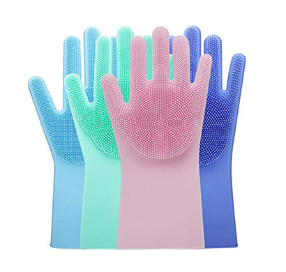 maxable reusable rubber stretchable hand gloves for washing and cleaning for kitchen, garden 1 pair (silicone gloves)